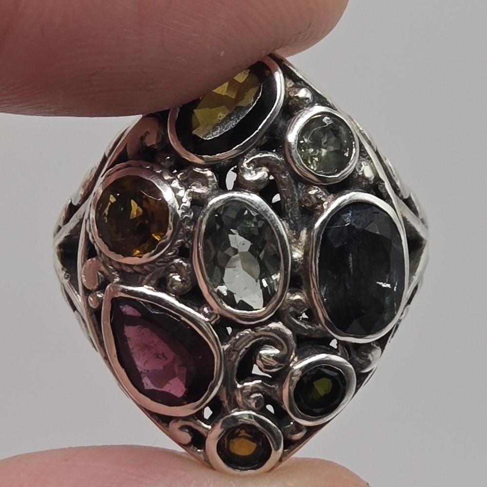 Gorgeous Bali Style Multi-Stone Sterling Silver Ring